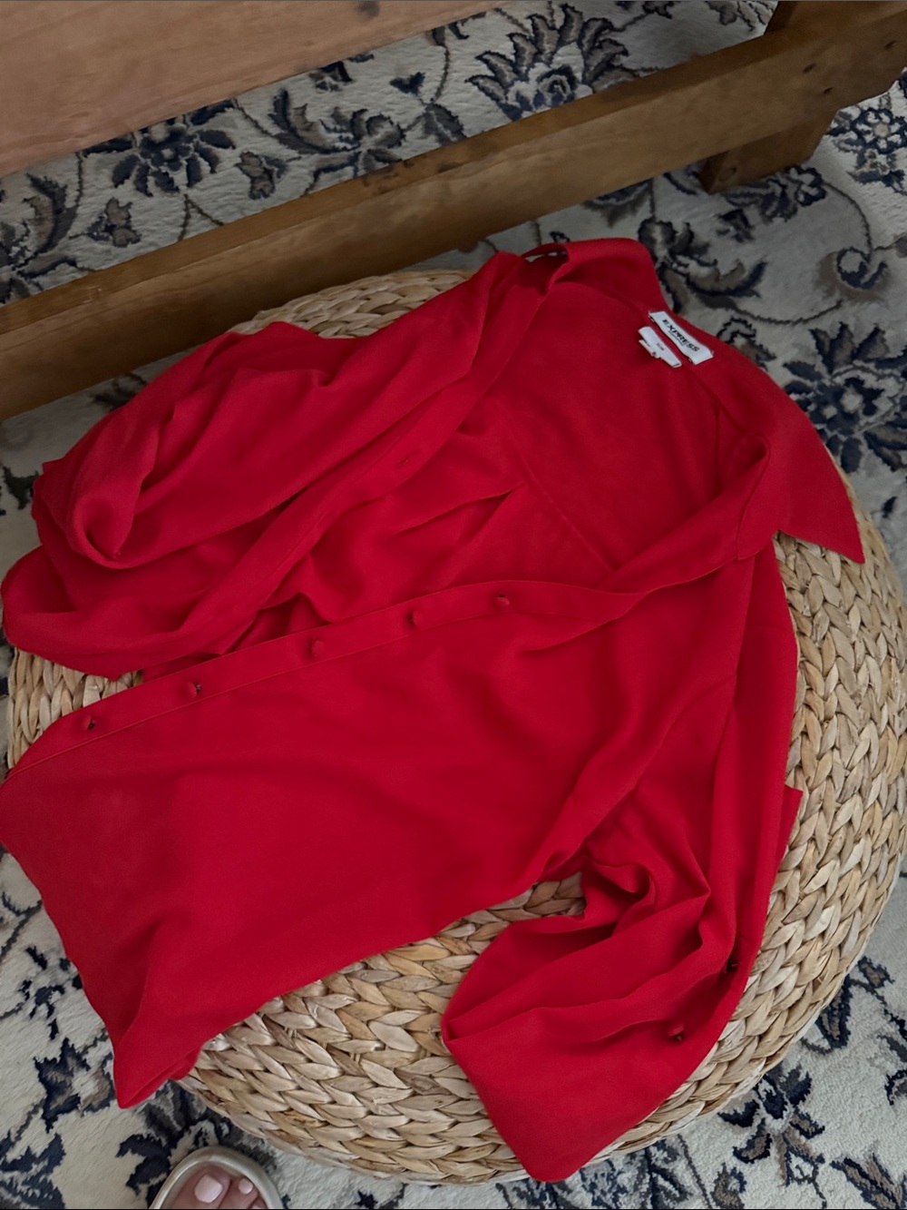 Express Red Button-Front Blouse - Picture 2 of 3